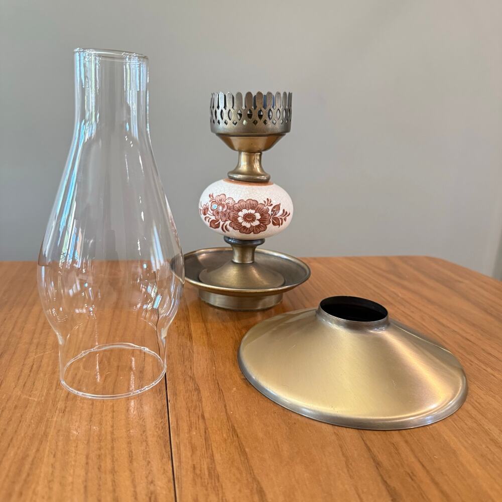 Vintage Hurricane Candle Holder Glass Chimney Brass Base and Shade - Picture 2 of 8